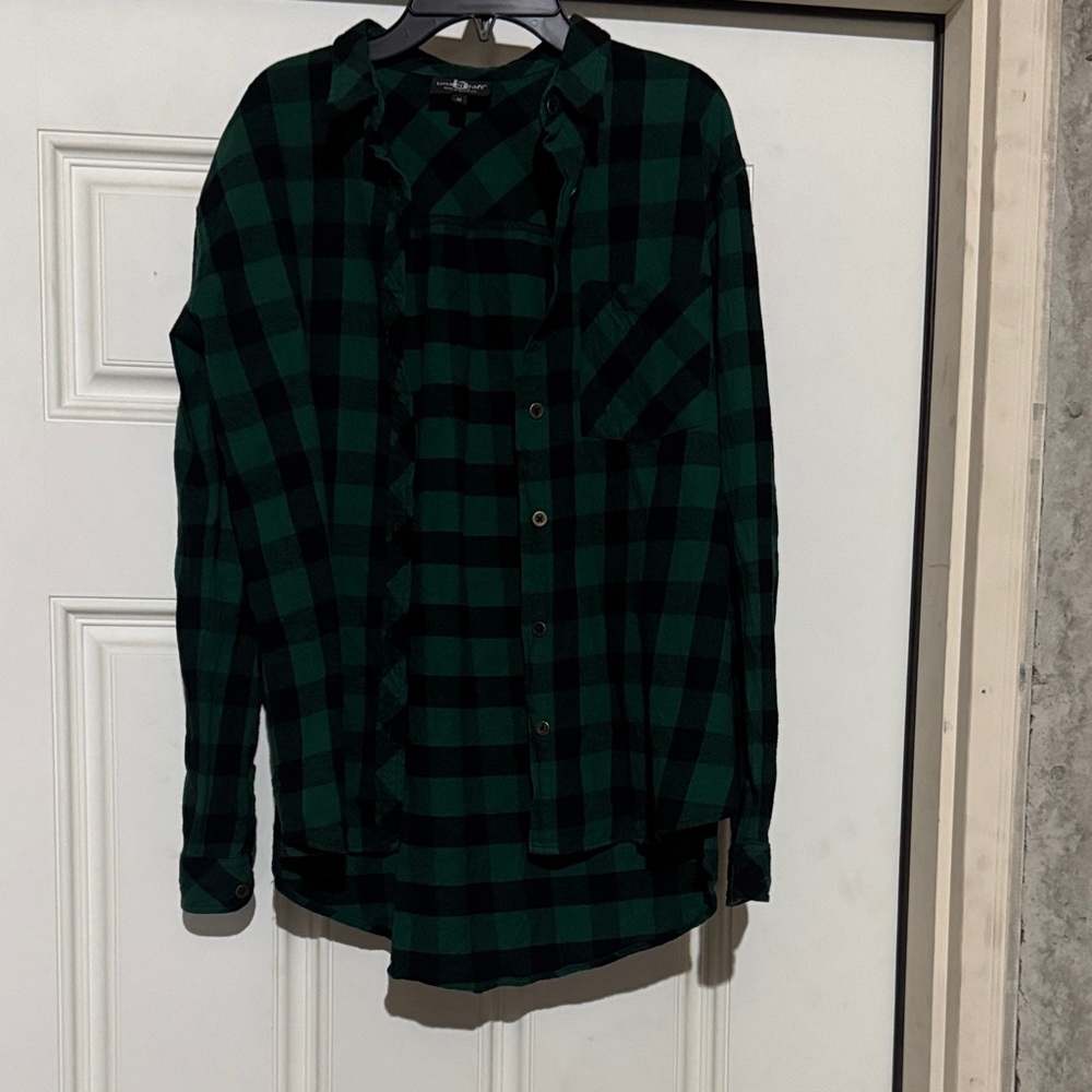Boxercraft Women's Green and Black Plaid Button Down Shirt